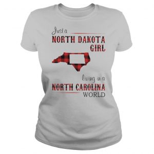Just a north dakota girl living in a north carolina world map shirt