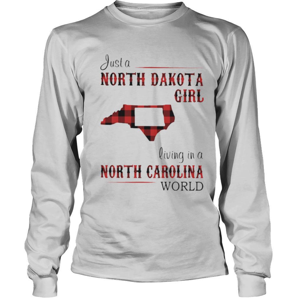 Just a north dakota girl living in a north carolina world map shirt
