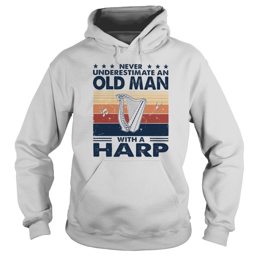Never underestimate an old man with a harp vintage retro stars shirt