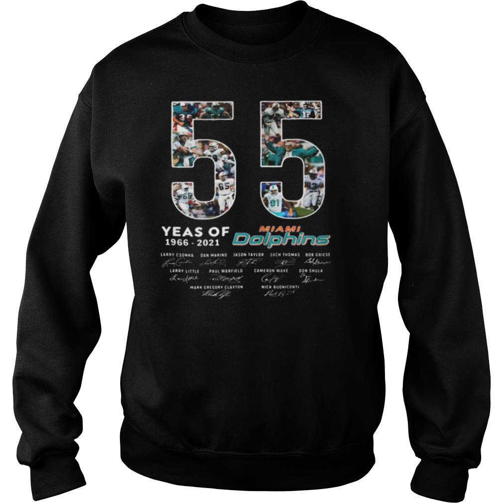 55 years of 1966 2021 miami dolphins signatures shirt