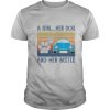 A girl her dog paw and her beetle car blue vintage retro shirt