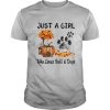Just a girl who loves fall and paw dogs pumpkin maple leaves shirt