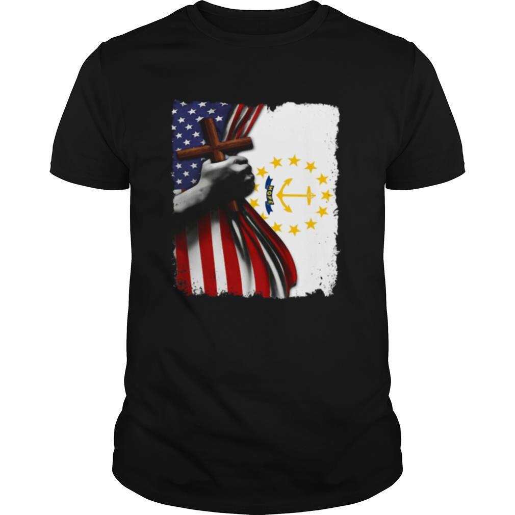 Rhode island american flag cross happy independence day shirt