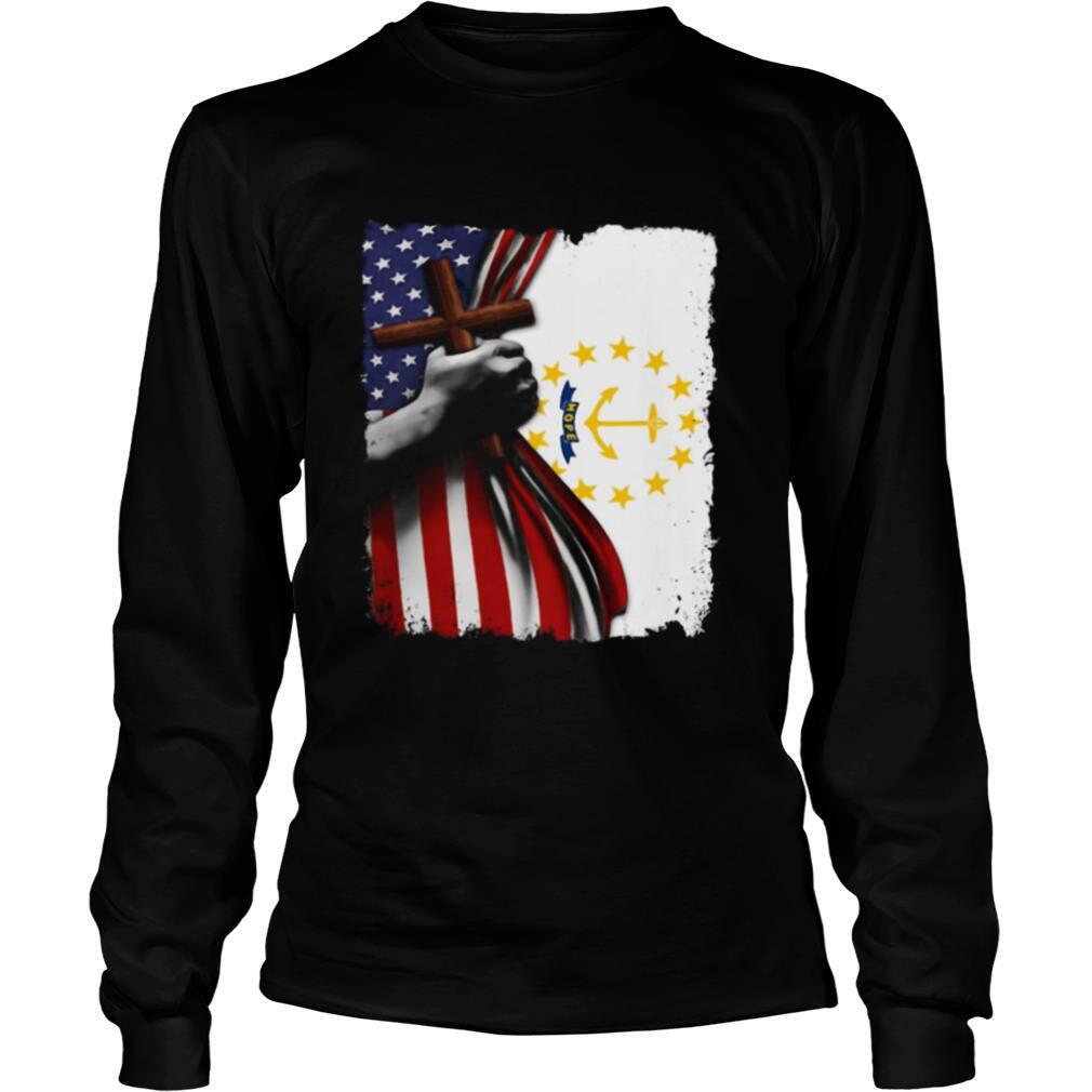 Rhode island american flag cross happy independence day shirt