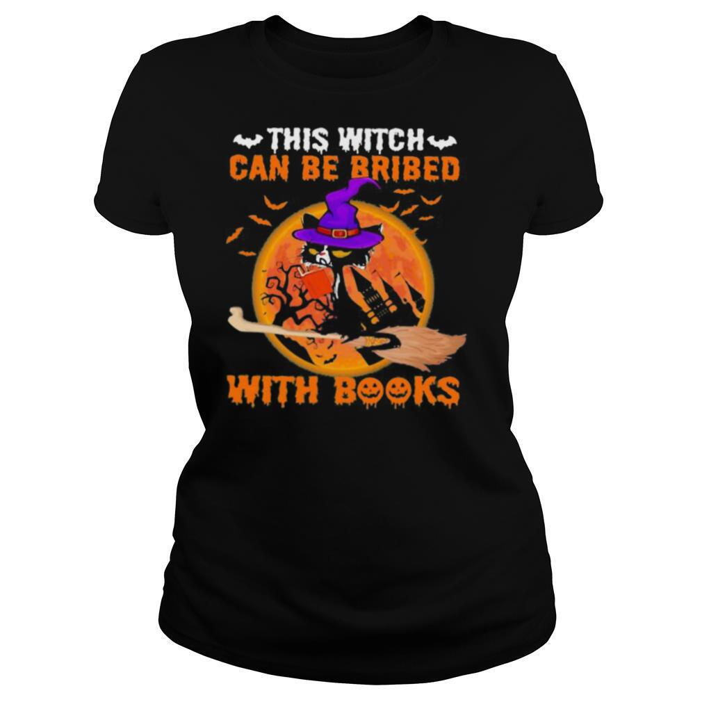 Cat witch this witch can be bribed with books moon shirt