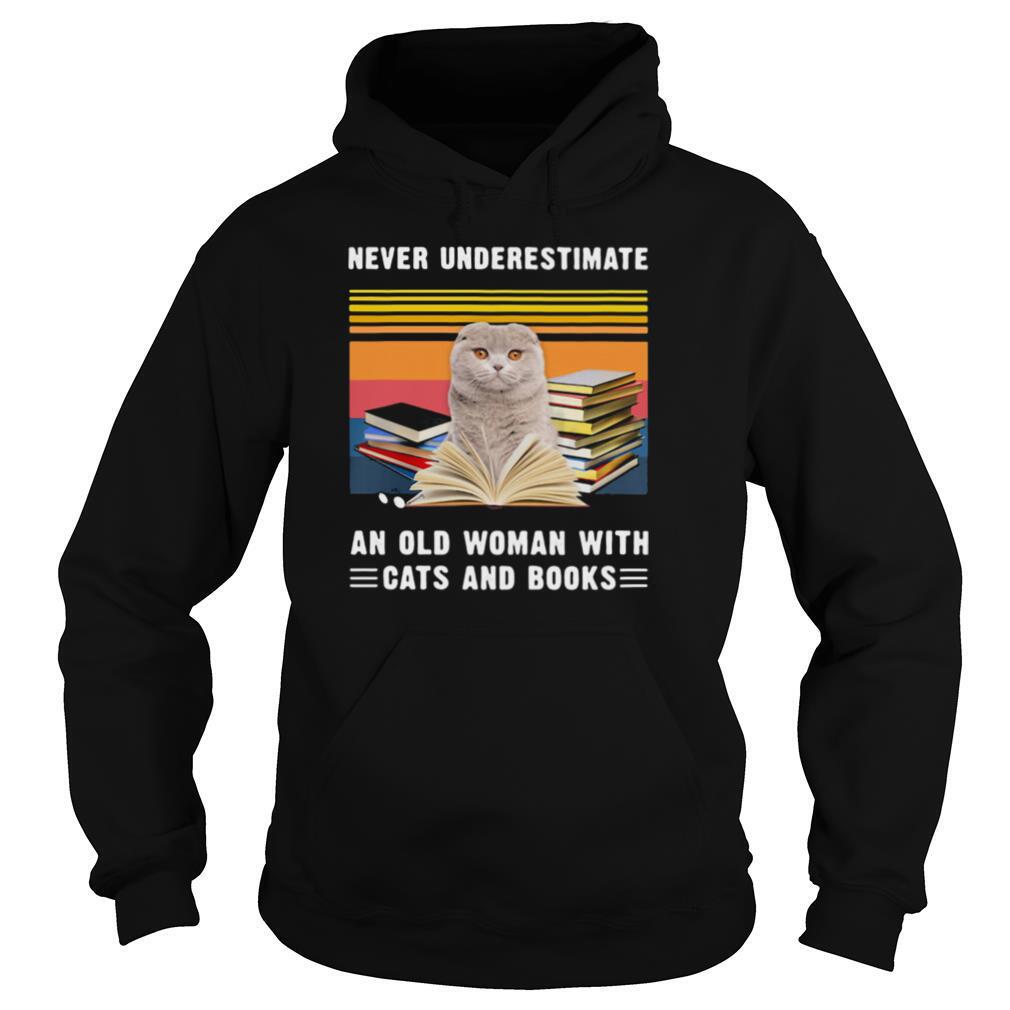 Never Underestimate An Old Woman With Cats And Books Scottish Fold Cat Vintage Retro shirt