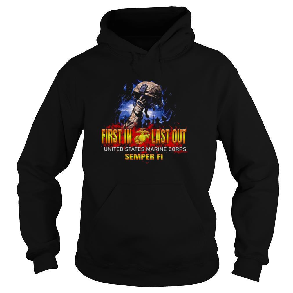Veteran first in last out united states marine corps semper fi shirt