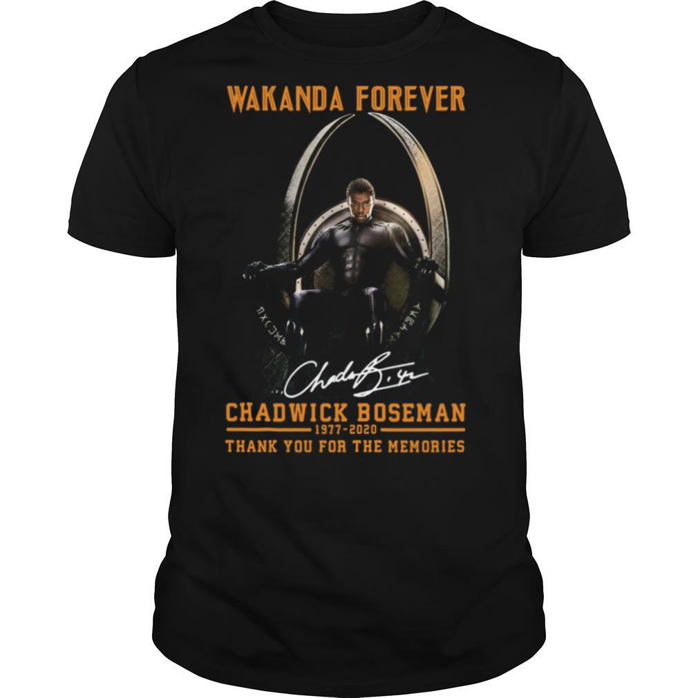 Wakanda forever black panther chadwick Boseman 1977 2020 thank you for the memories signature rip king shirt