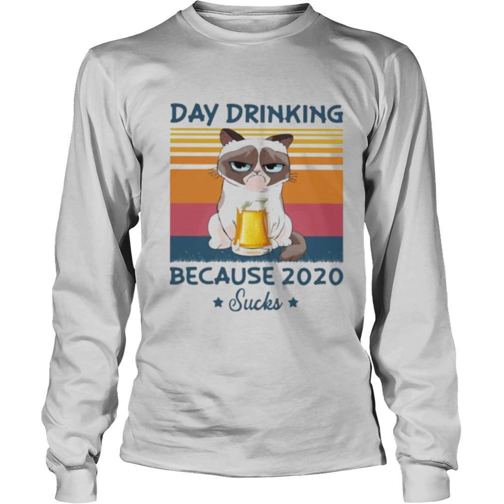 Day Drinking Because 2020 Sucks Cat Drink Beer Vintage Retro shirt