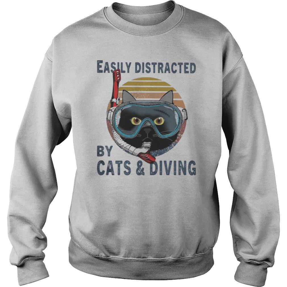 Easily Distracted By Cats And Scuba Diving Vintage Retro shirt