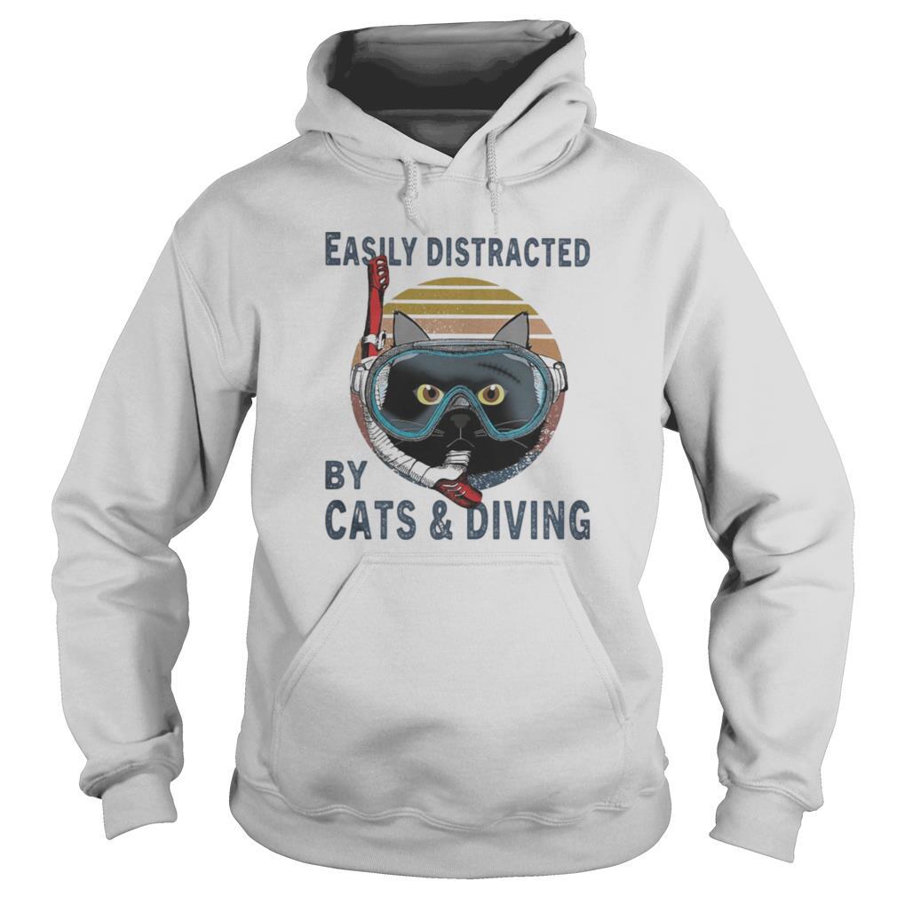 Easily Distracted By Cats And Scuba Diving Vintage Retro shirt