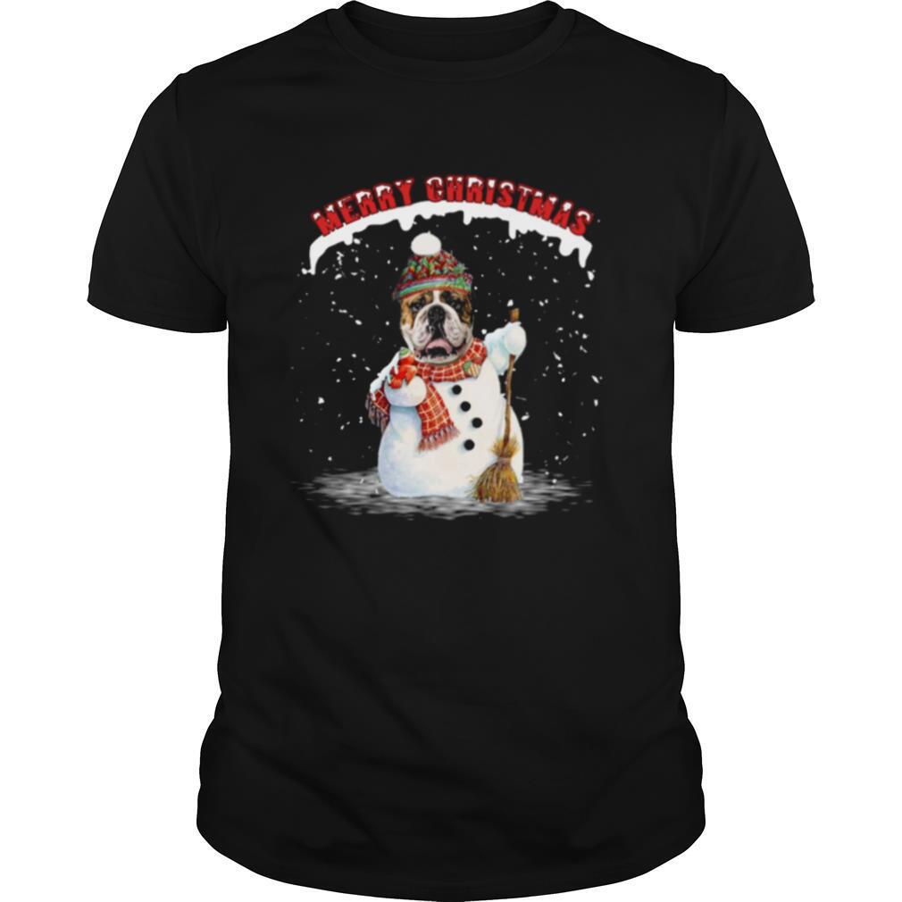 Bulldog snowman Merry Christmas shirt