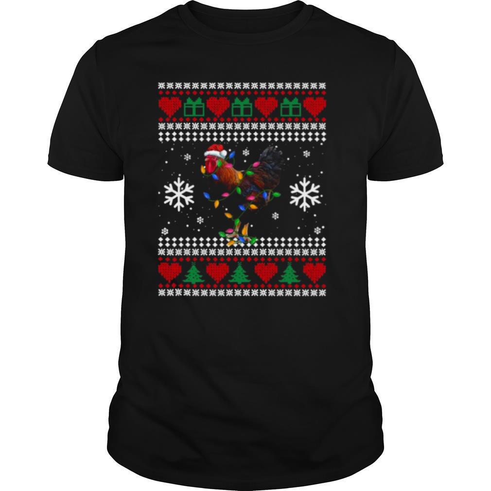 Ugly Christmas Rooster Chicken Santa Hat Lights Xmas shirt