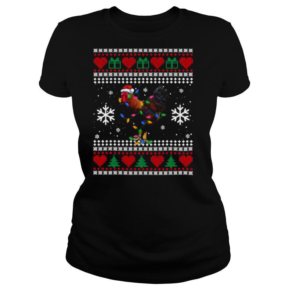Ugly Christmas Rooster Chicken Santa Hat Lights Xmas shirt
