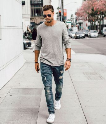 Ripped jeans can be worn for a dressed-down casual style