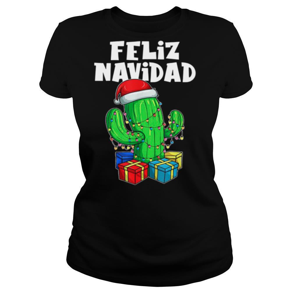 Funny Feliz Navidad Cactus Tree Lights Spanish Pajama Christmas shirt