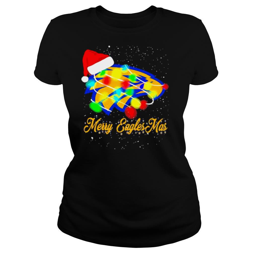 Merry Eagles Mar Hat Santa Claus Lights Christmas shirt