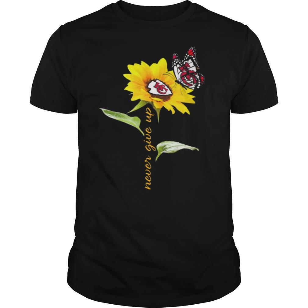Sunflower And Butterfly Kansas City Chiefs Football Never Give Up tshirt