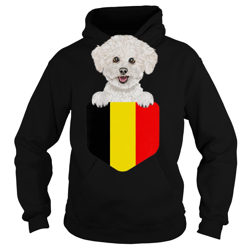 Belgium Flag Bichons Frise Dog In Pocket T Shirt