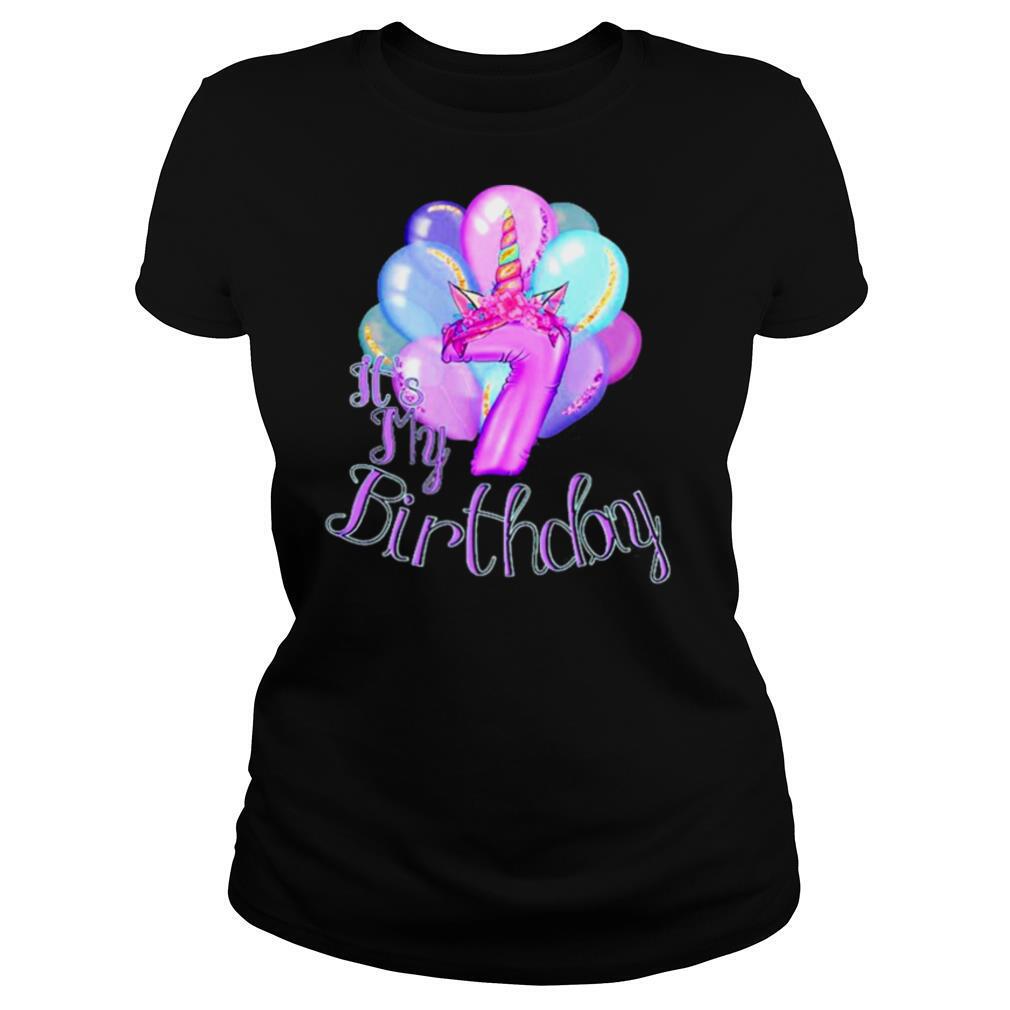 Unicorn Party Cute Seventh Birthday Shirt