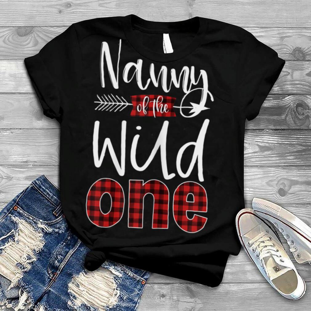 Womens Nanny of the Wild One Buffalo Plaid Lumberjack 1st Birthday T Shirt