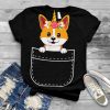 Cute Corgi Unicorn In Pocket Funny Dog Lover Floral Gift T Shirt