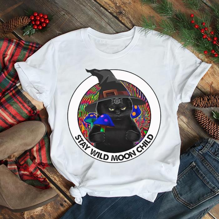 Black Cat Wicca Stay Wild Moon Child Mushroom Witch Shirt Funny Halloween shirt