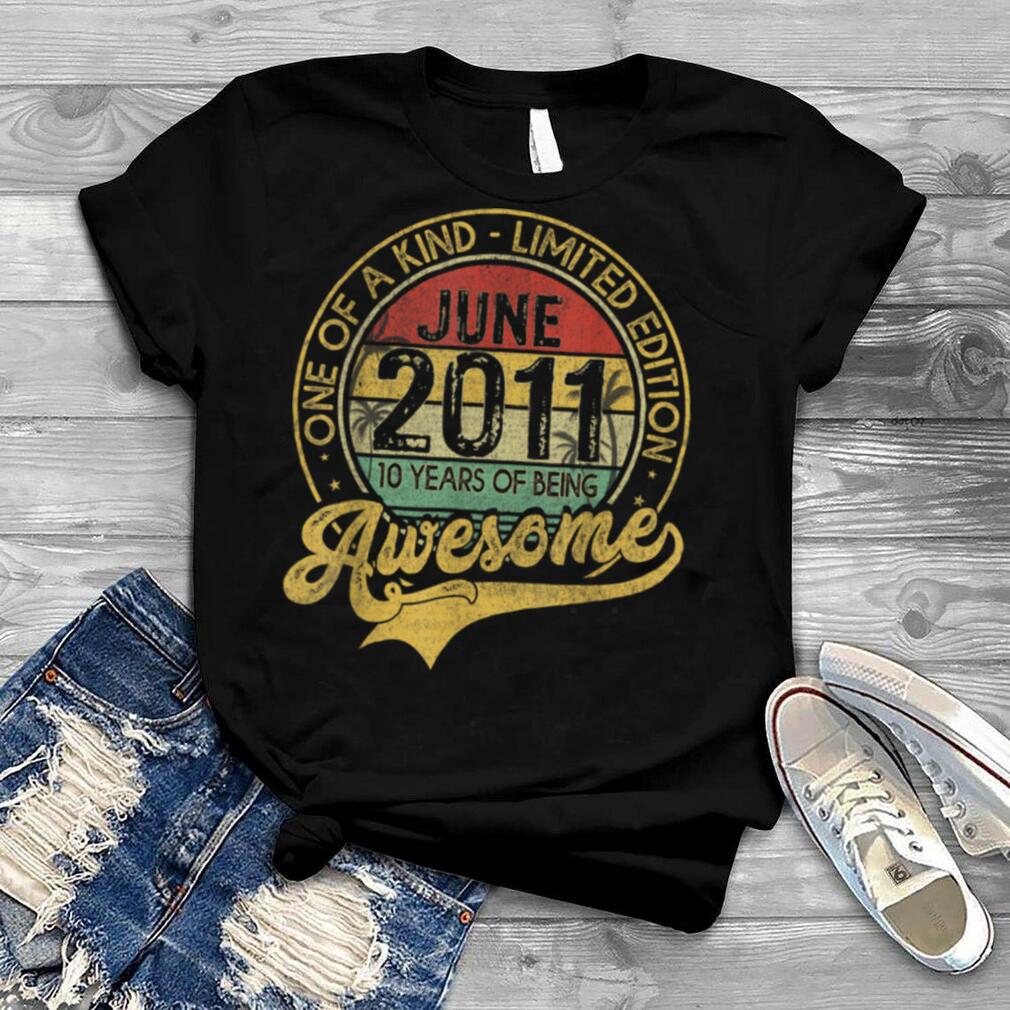 Vintage June 2011 10 Years Born In 2011 10th Bday Gift T Shirt