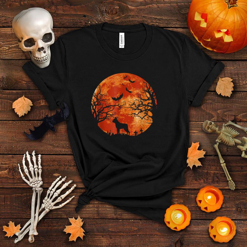 Funny Boston Terrier Dog Under The Moonlight Halloween Day T Shirt