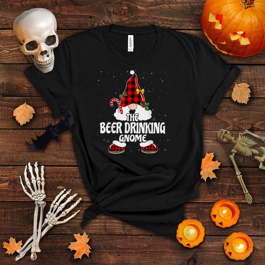 Beer Drinking Gnome Buffalo Plaid Matching Family Christmas T Shirt