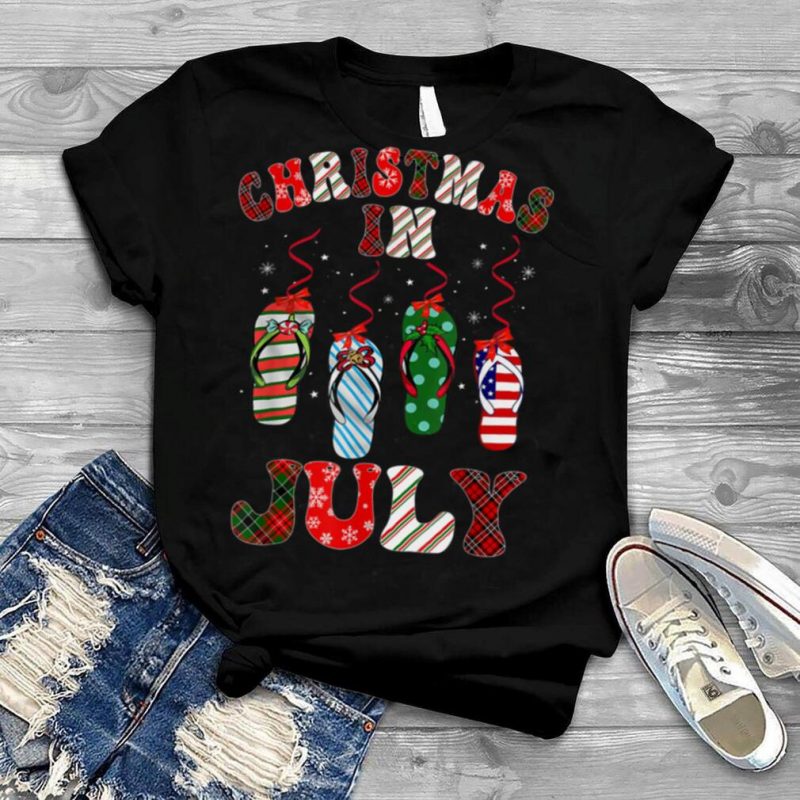 Christmas in July Flip Flops hanging summer Vacation T Shirt