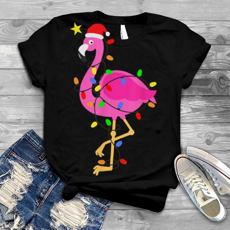 Funny Pink Flamingo in Santa Hat Christmas in July Men Women T Shirt
