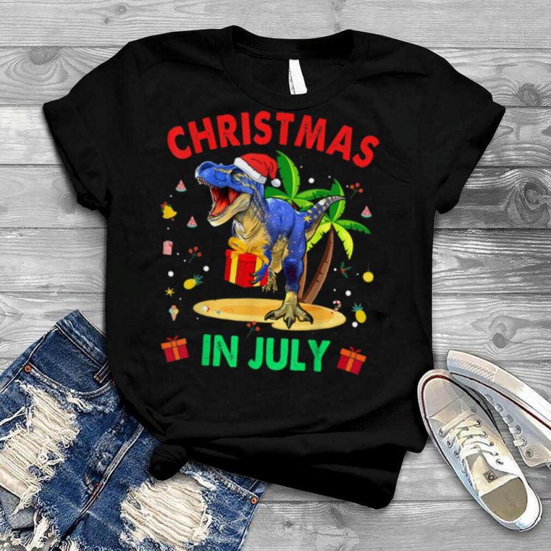 T Rex Christmas In July for Boys Kids Mom Dad Dinosaur T Shirt