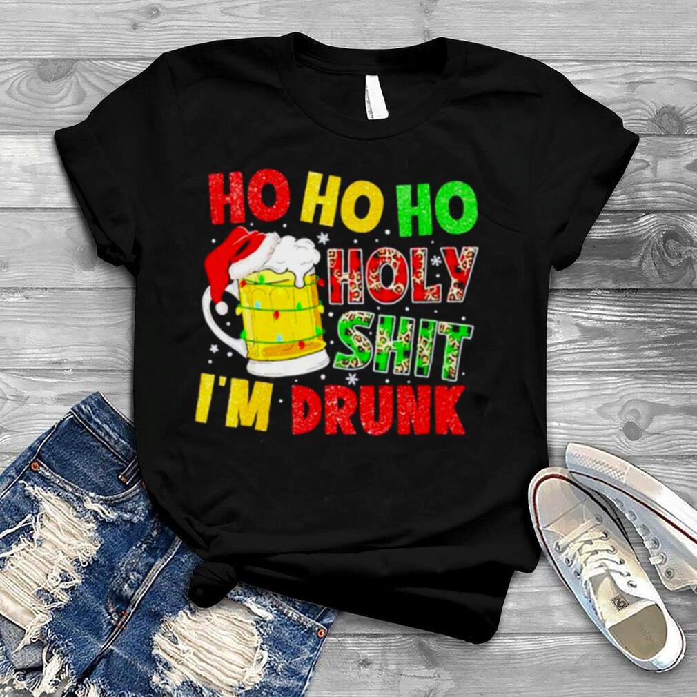 ho ho holy shit I’m drunk beer santa hat Christmas shirt